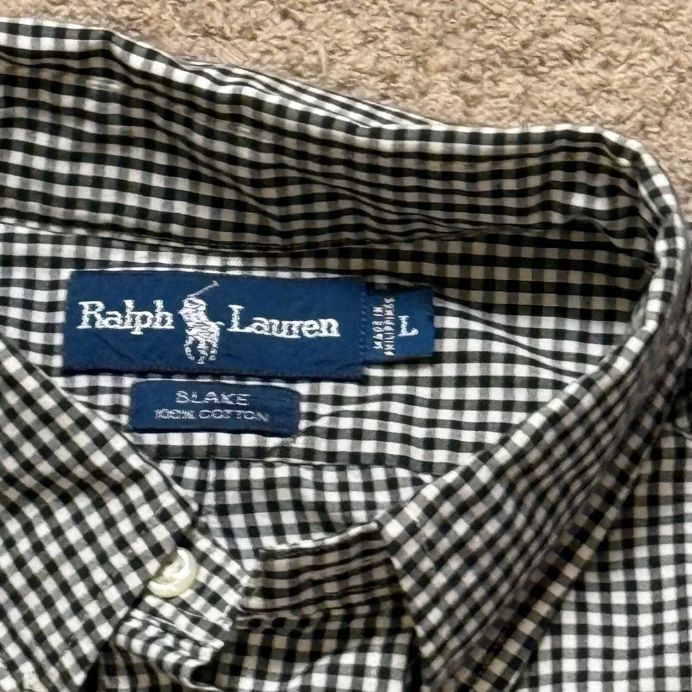 Polo Ralph Lauren Blake Mens Large Gingham Button Down Shirt Black White Cotton